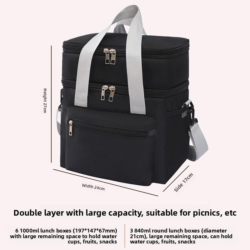 New Double-Layer Lunch Bag Insulated Bag Multifunctional Waterproof Lunch Bag Outdoor Picnic Fresh-Keeping Crossbody Cooler Bag-Border