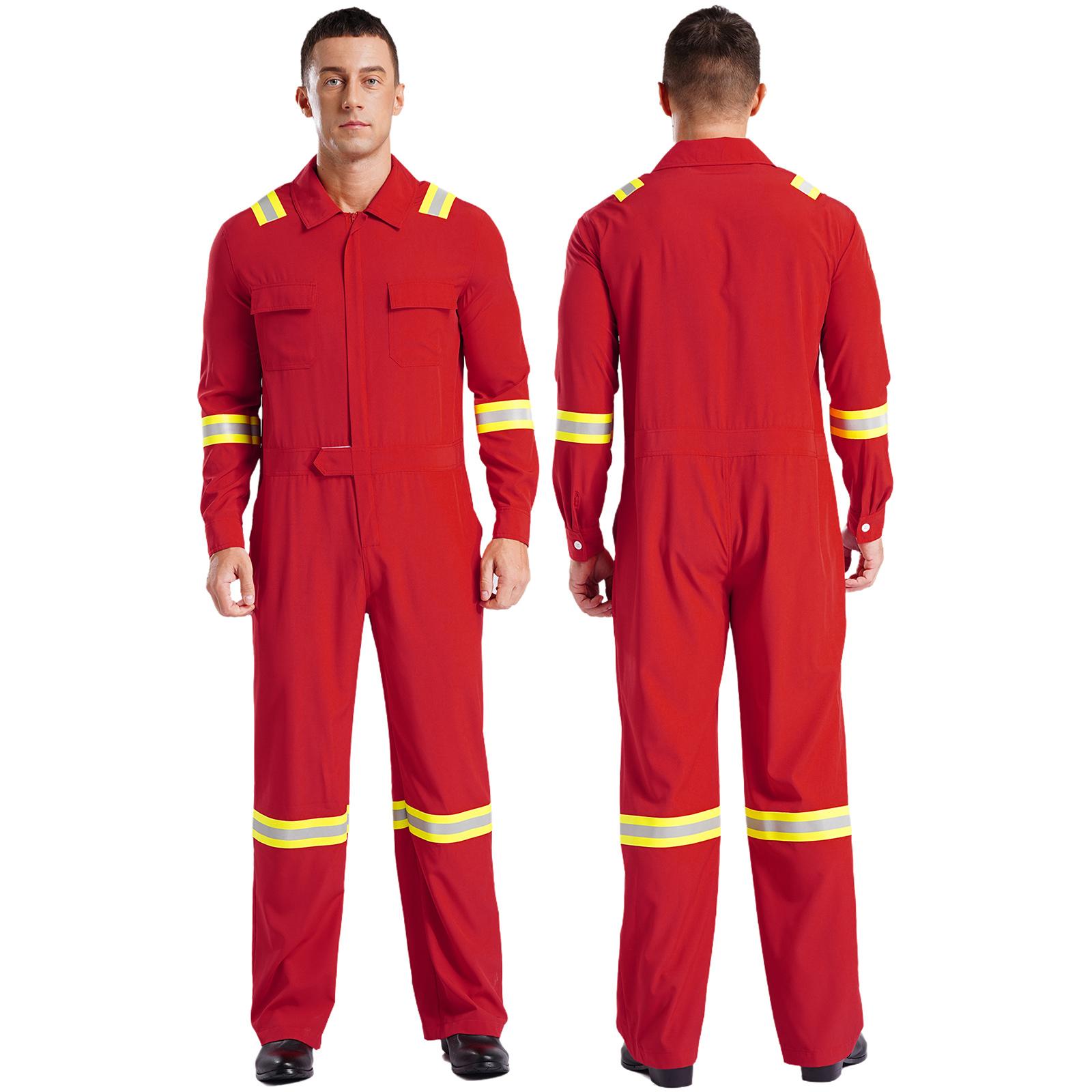 

Мужские комбинезоны со светоотражающими полосами высокой видимости, заводская рабочая одежда, униформа, длинные комбинезоны на молнии, рабочая одежда S красный