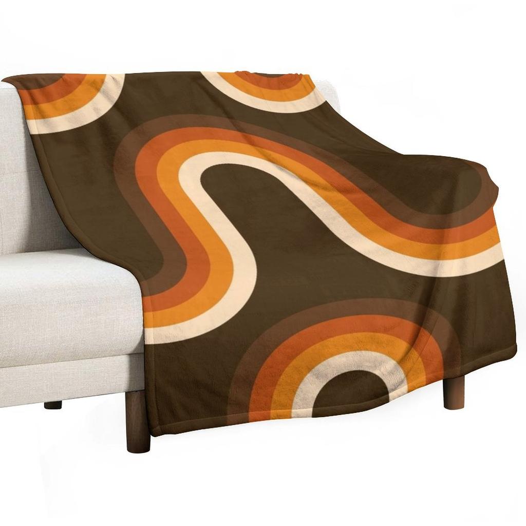 70s Pattern Orange and Brown Waves Throw Blanket Manga Warm for Winter Fashion Sofas Sofa Quilt Blankets