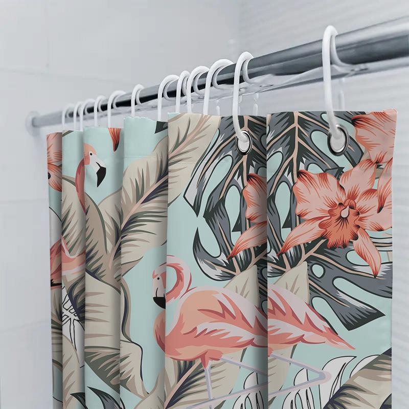 Vibrant Pink Flamingo Shower Curtain With Tropical Leaves Decorate Your Bathroom In Style