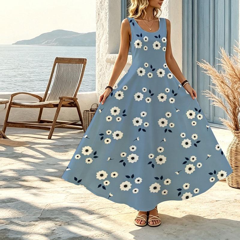 Long Sleeveless Loose Tank Dress,Lightweight Breathable Beach Vacation Dress,Elegant for Daily Casual & Vacation