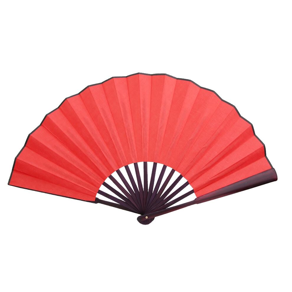 Bamboo Hand Fan, Elegant Event Accessory, Traditional Folding Fan For Cultural Celebrations, Chinese Silk Fan With Solid Wood Handle, Red 10 Inch Craf