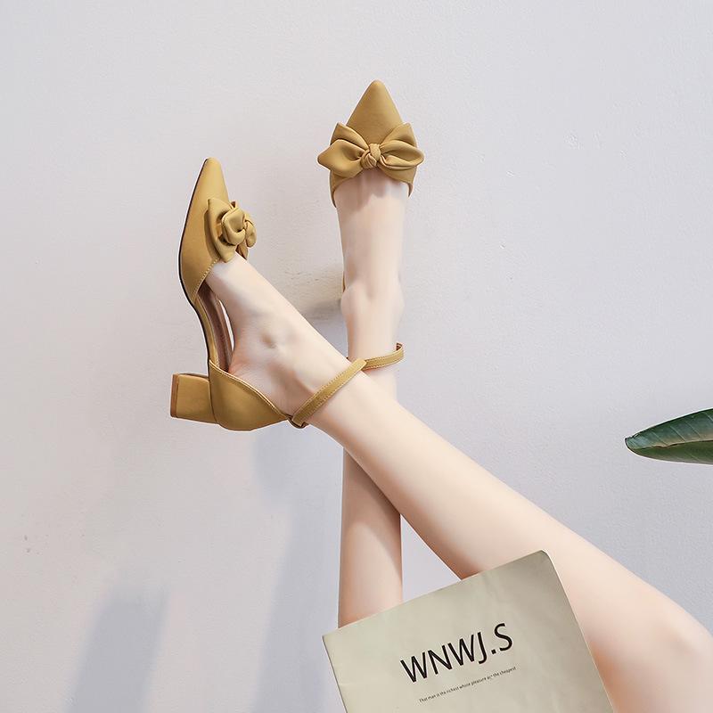 6807-33 Summer Thick Heel Bag Head Sandals Women's Bow Fairy Style Versatile Hollow Single Shoes Women's Shoes