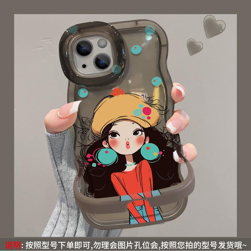 Applicable to Apple 16promax mobile phone case iphone17 transparent 15 silicone 13 bracket 11 graffiti girl 14 outer