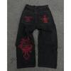Blugi din Denim cu Imprimeu Grafic Hip Hop, Croială Largă, pentru Bărbați, Stil Y2K Harajuku, Pantaloni cu Picior Drept