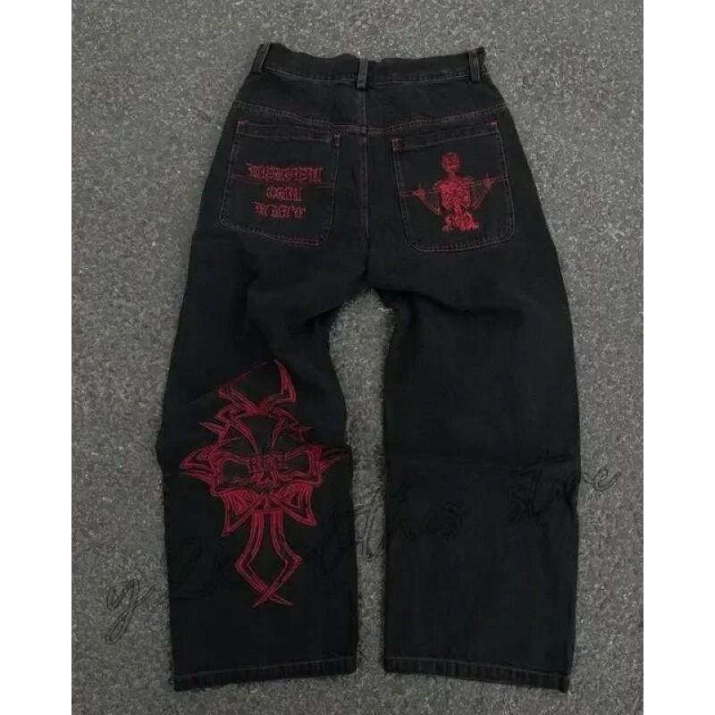 Blugi din Denim cu Imprimeu Grafic Hip Hop, Croială Largă, pentru Bărbați, Stil Y2K Harajuku, Pantaloni cu Picior Drept