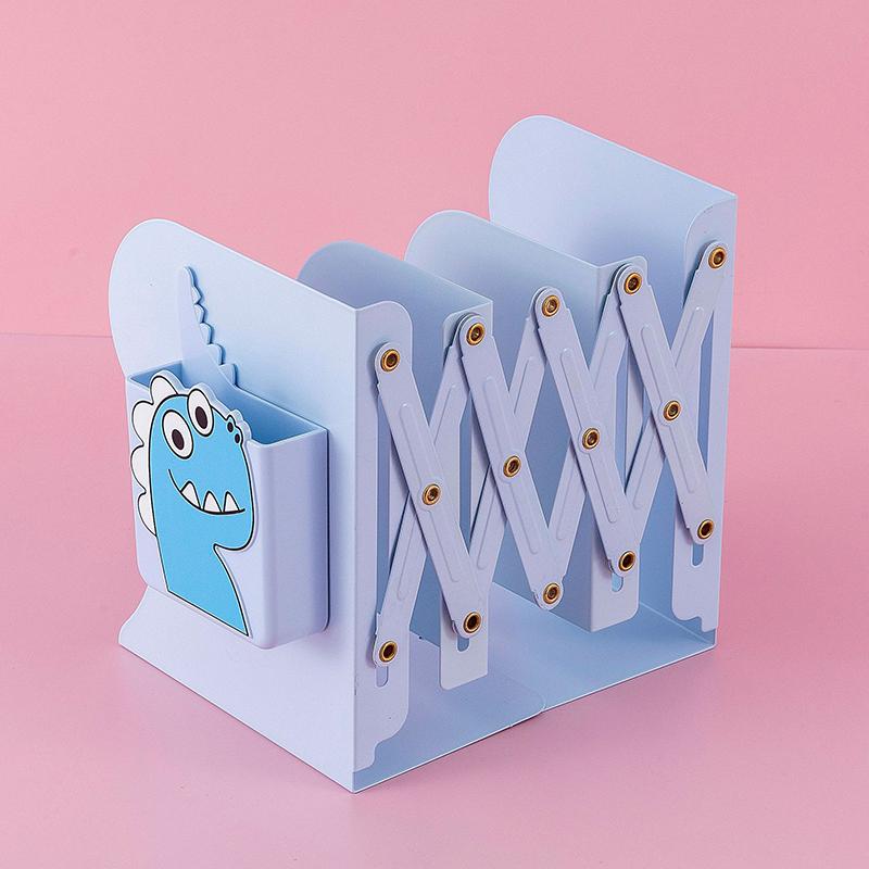 Adjustable Metal Bookends Desk Book Storage Stretch Book Holder With Pen Holder Office Supplies For Desktop Organization