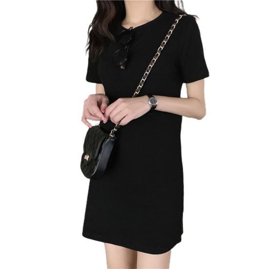 Kadın Elbise Düz Renk Basit Yaz O Yaka Kısa Kollu Etek Randevu İçin