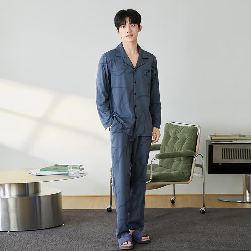 Fenteng Herren 100% Baumwolle Langarm Schlafanzug & Loungewear Set