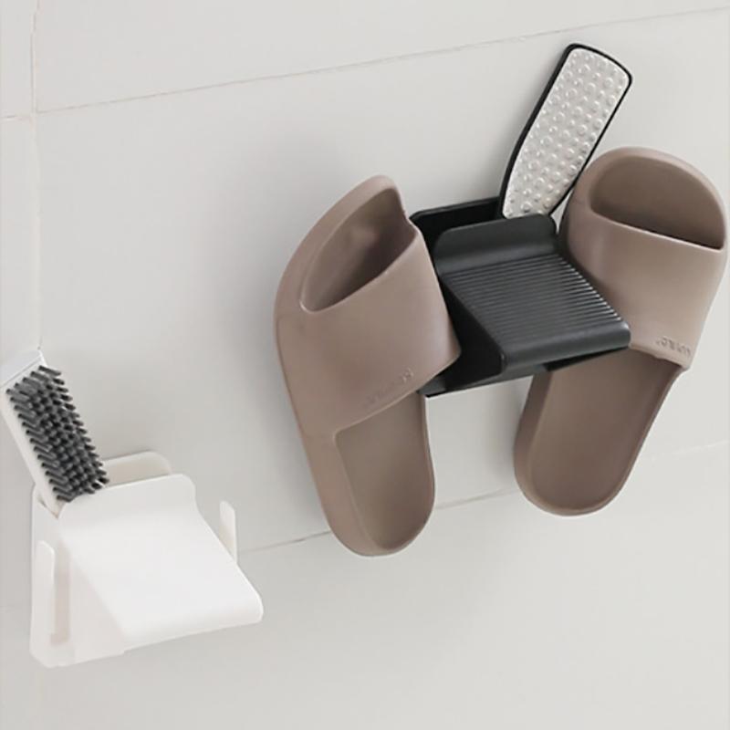 Bathroom Shower Foot Rest Non-Slip No-Drill Wall-Mounted Slippers Brush Rack With Storage Reusable Bathroom Tray Storage Holder