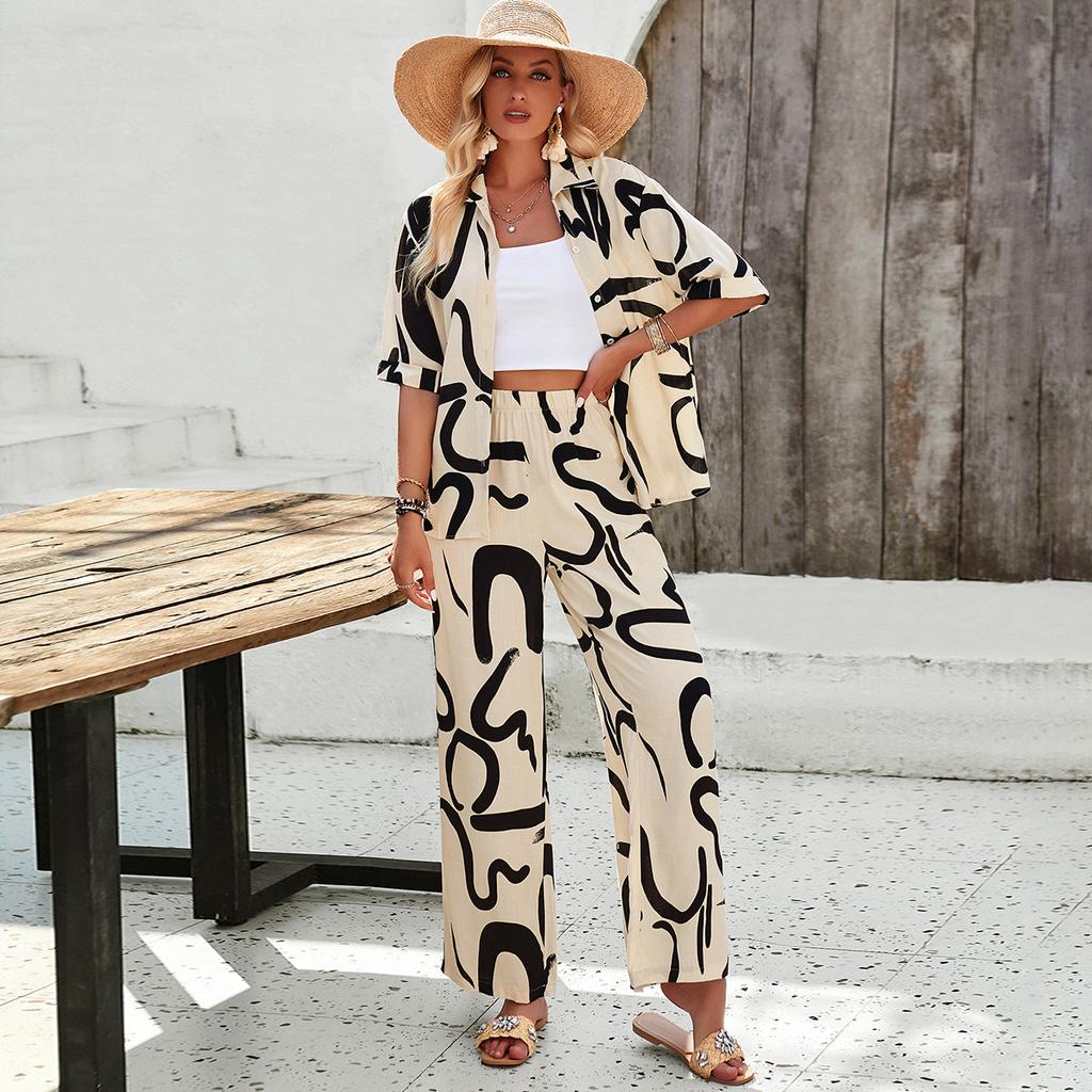 Women'S Spring And Summer Temperament Vacation Comfortable Versatile Commuting Casual Solid Color Slim Fit Short Sleeved Long Pants Set