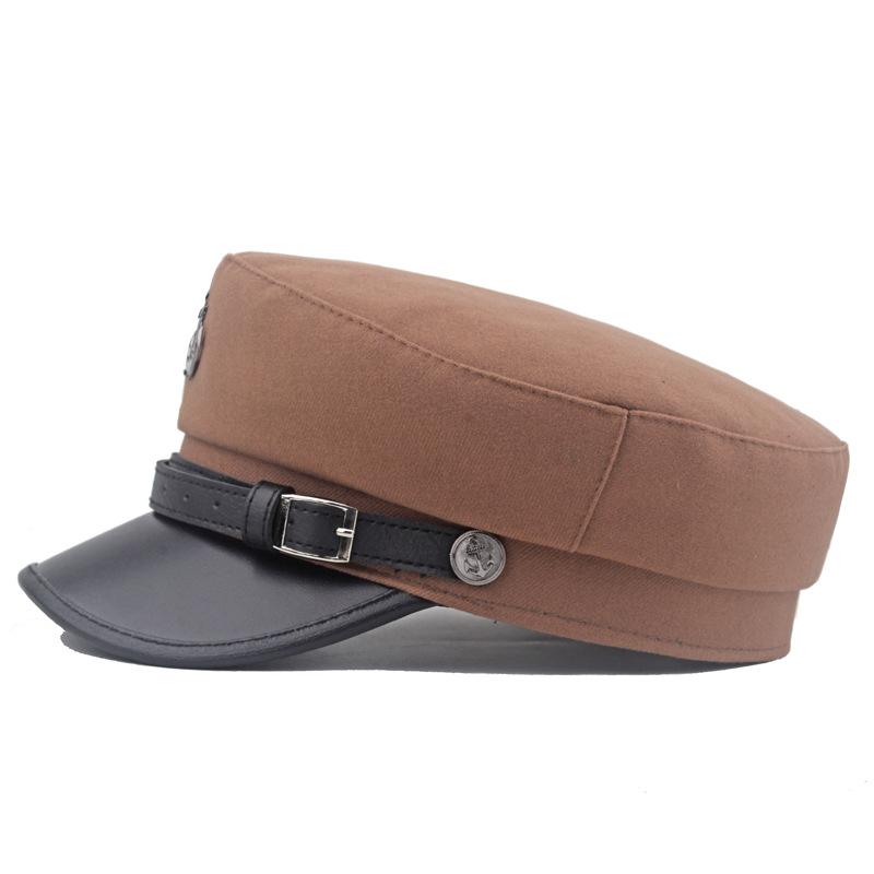 Podzim Zima Námořnický klobouk Loď Kotva Opasek Spona Klobouk okraj Vlněný Plochý klobouk Sailor Hat Dámský Malovaný klobouk Vojenské kšiltovky