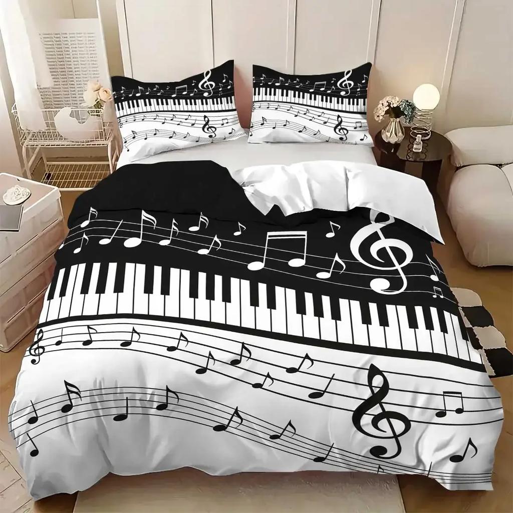 3pcs Music Score Pattern Printed Bedding Set 1*quilt Cover+2*pillowcasefor Teenagers and Adult Bedroom Birthday Gift