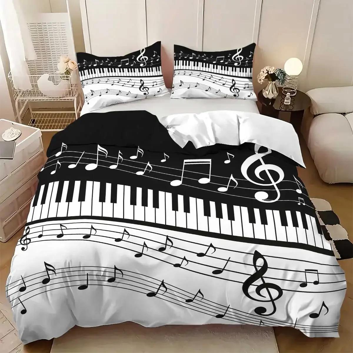 

3pcs Music score pattern printed bedding set, 1*quilt cover+2*pillowcase,for teenagers and adult bedroom, birthday gift EU Twin(135x200cm)