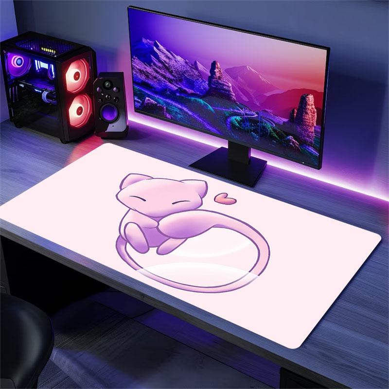 Mew Cartoon Mouse Pad, Large Gaming Desk Mat, Non-slip XXL Mousepad for Laptop & Tablet, Mini PC Playmat with Stitched Edges