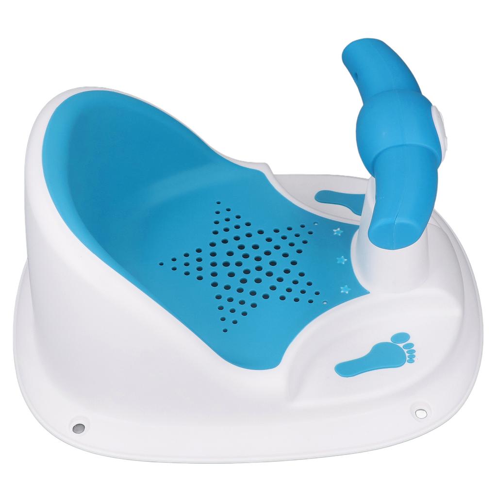 Infant Bath Seat with Backrest Strong Suction Cup Ergonomic Anti Slip Baby Shower Chair Blue White