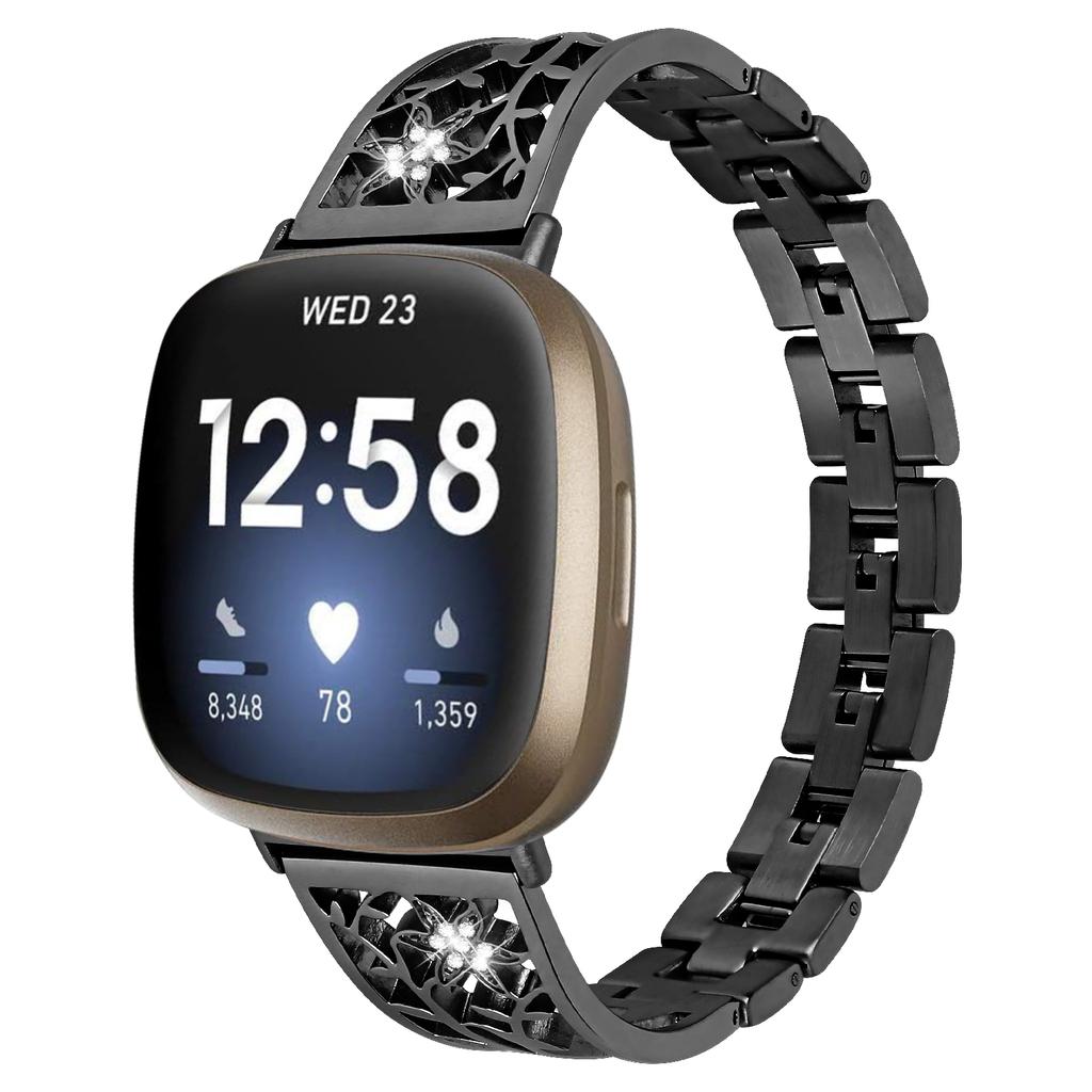 For Fitbit Versa 4/Sense 2 Rhinestone Decor Stainless Steel Watch Strap Replacement Smartwatch Band