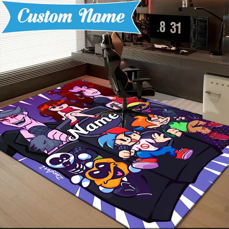 Custom Name Friday night Rug for Living Room, Game Rooms, Office, Bedroom, Floor Mat Playful Design, fan gifts Christmas decor