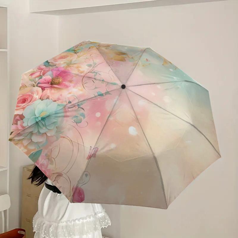 1pc Floral Fantasy Pastel Garden Umbrella with Plastic Handle,Suitable for All Seasons Home Travel Outdoor UmbrellaDD412