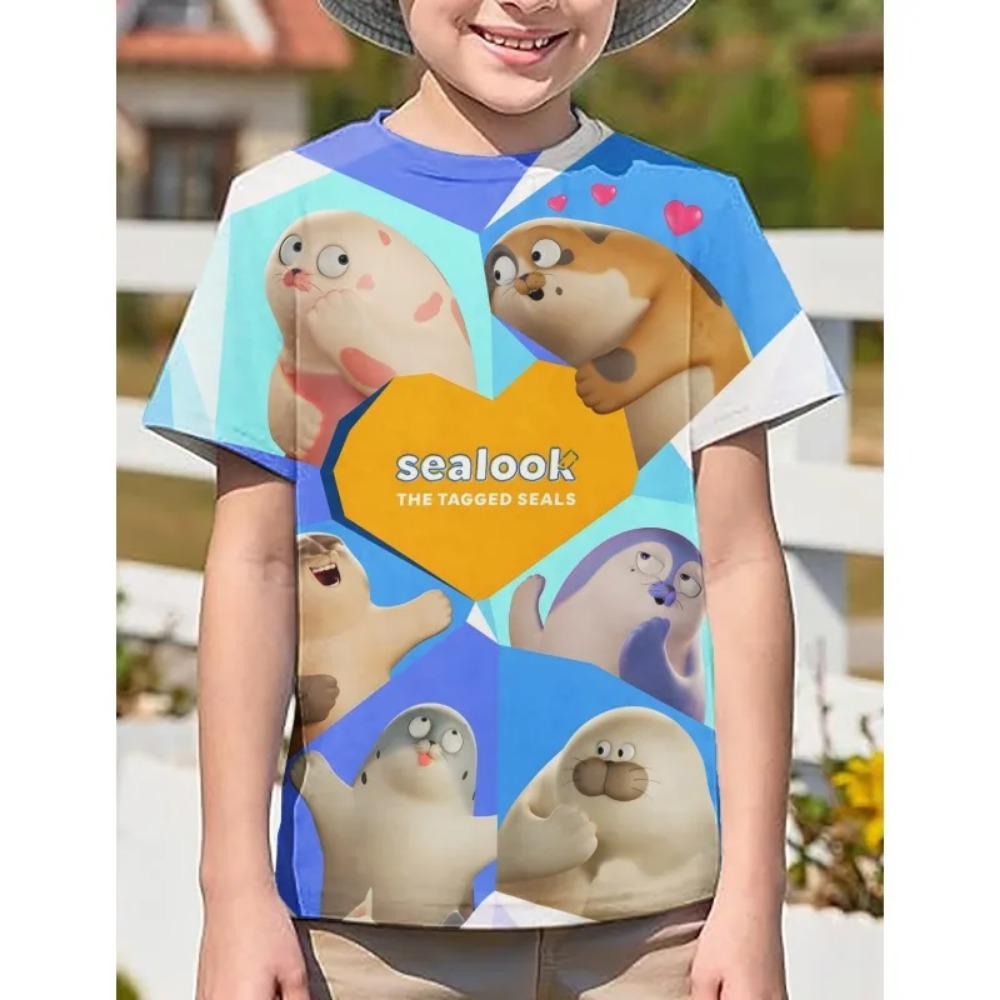 SEALOOK Children Cartoon 3D Print T Shirts Summer O-neck High Quality Boys Childrens Clothing 3D Cartoon Print Crewneck Tees Cute Tops