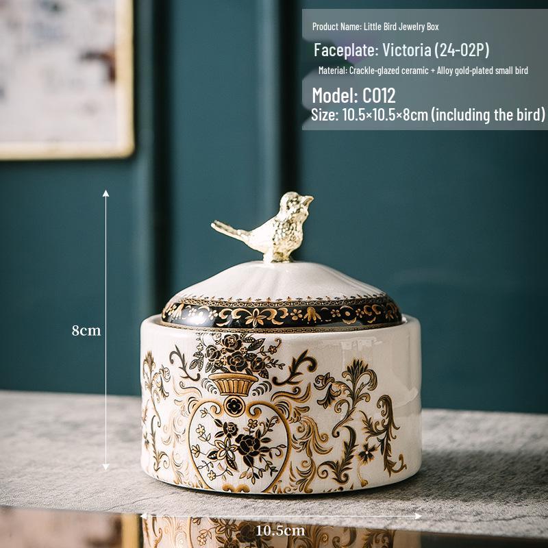 Retro Ceramic Bird Jewelry Box - Necklace & Ring Storage, European Home Decor