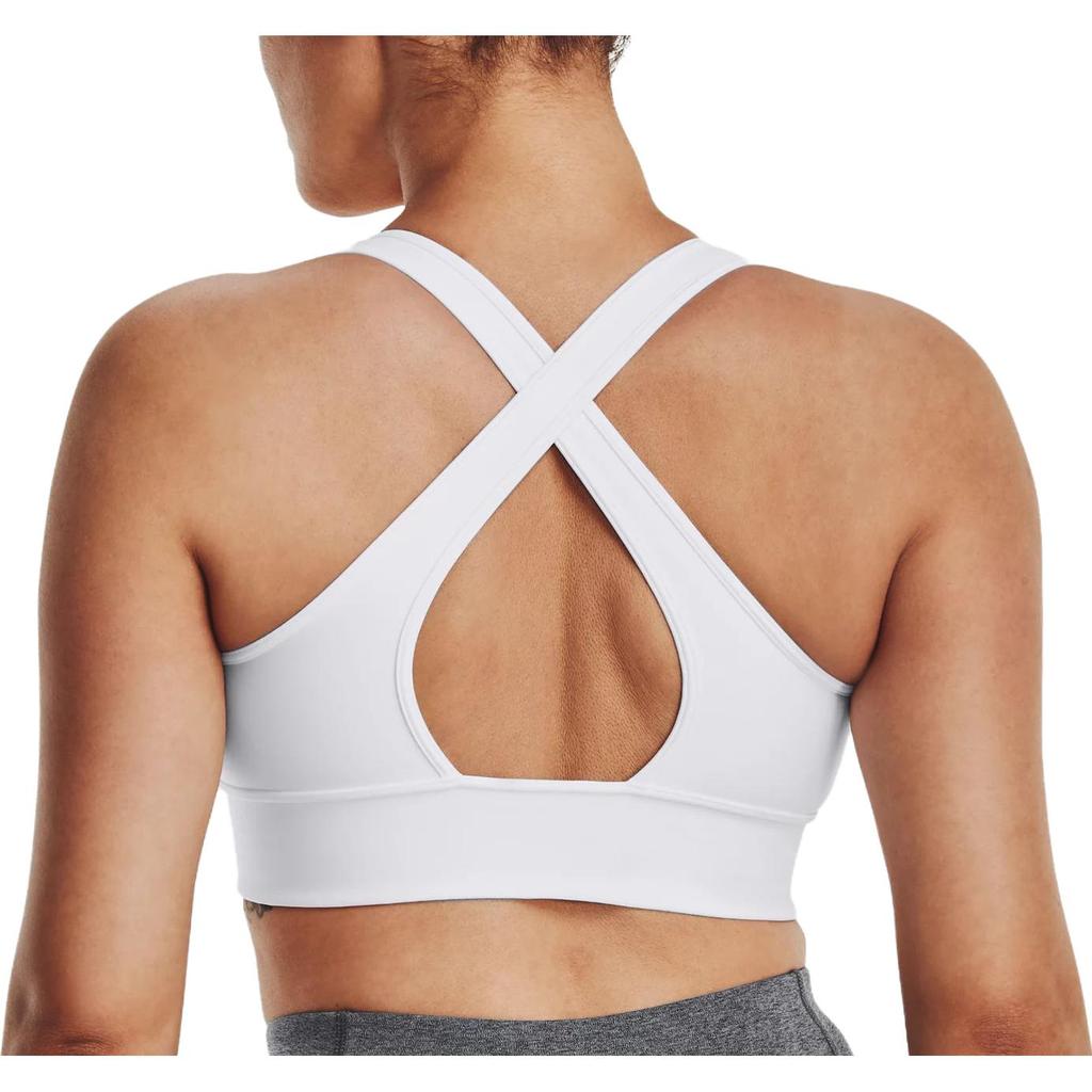 Under Armour Round Neck Solid Color Logo Print Sports Medium Support Bra Women Bras White 1377916-100