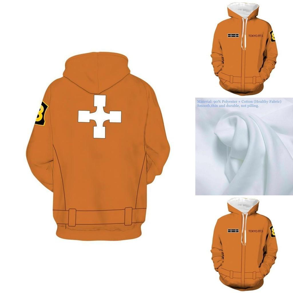 Unique Anime Fire Force Men Hooded Zipper Sweatshirts Cozy Pullover Cosplay Costume