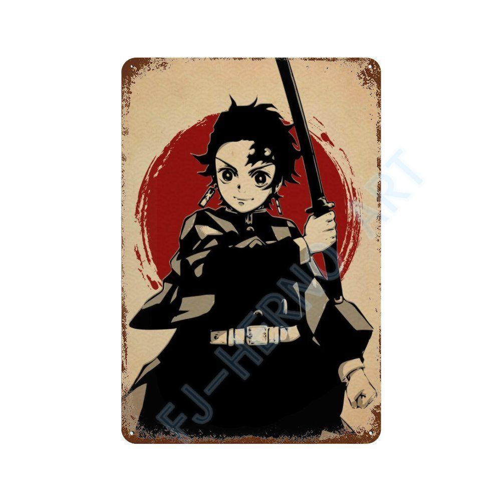 Japan Retro Anime Demon Slayer My Hero Academia Jujutsu Kaisen Metal Tin Sign Plaque Wall Art Home Kids Room Decorative Plates