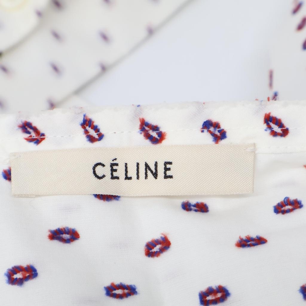 Celine 2 0M36/6712 White Phoebe Dot Tuxedo Shirt Tops 34 whiteUsed