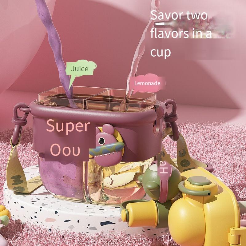 1PC Children's Straw Cup Large Capacity Sub-warehouse Double Drinking Cup Female Students Summer High Value Plastic Cup Portable Water Cup