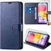 Case for Samsung Galaxy M13 + 2 Tempered Glasses - PU Leather Flip Case Anti-Scratch - Navy Blue