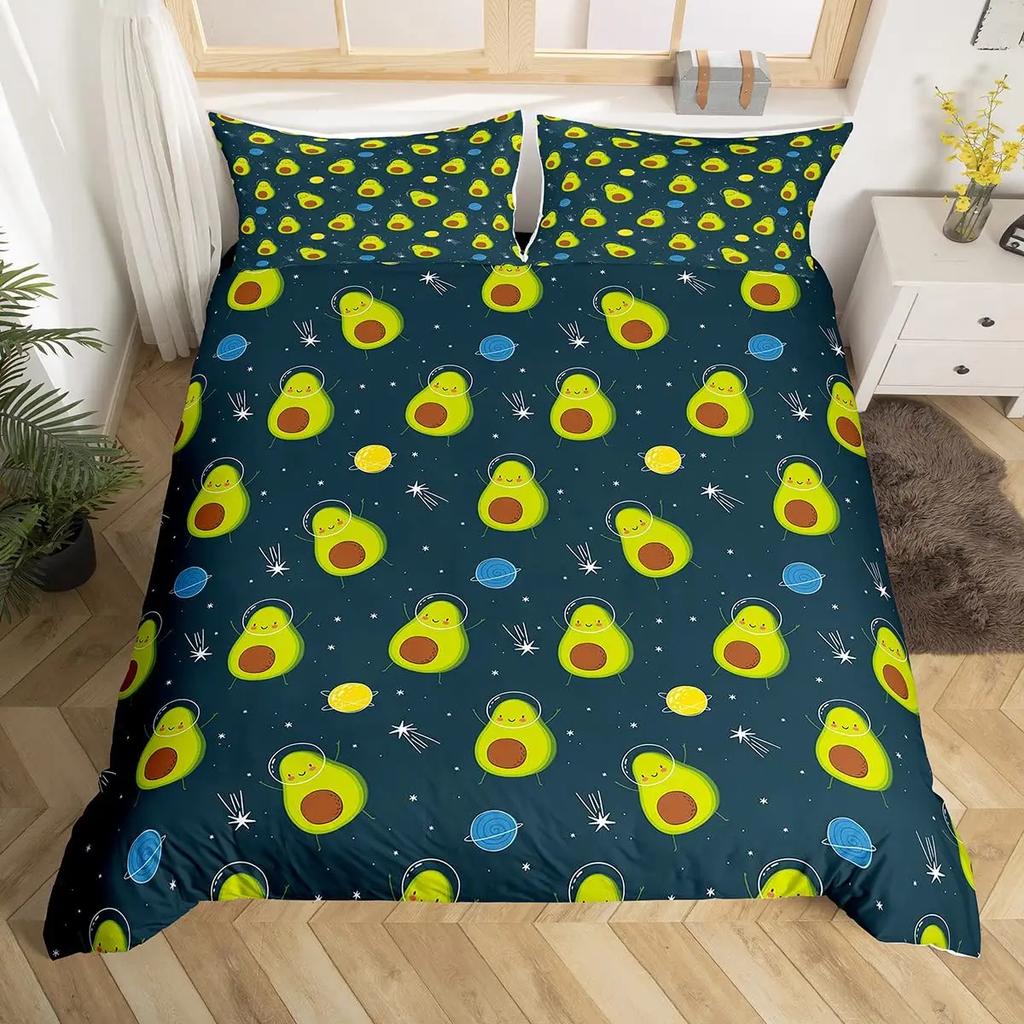 Avokado Dynetrekk sett for barn Kawaii Sengesett Cute Fruits Dynetrekk Twin Size Tropical Botanical Cartoon Quilt Cover