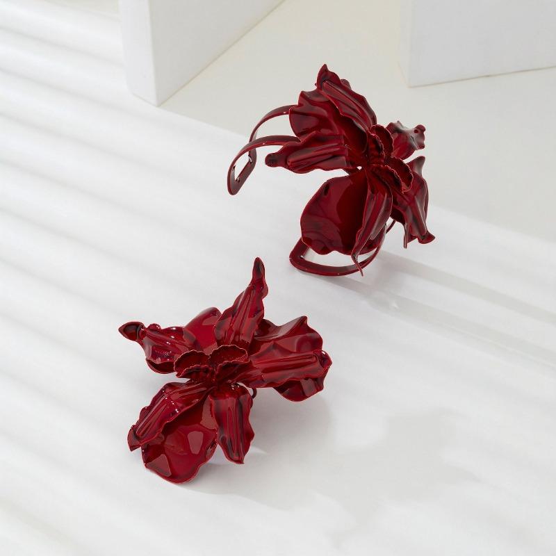 Personality Exaggerated Niche Design High Sense Red Big Flower Bracelet Ring Women's Party Gift