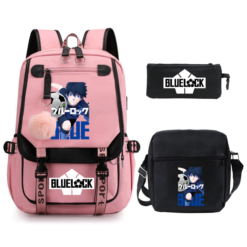 Trend Campus Primary And Secondary School Student School Bag Blue Prison Blue Lock Peripheral Animation Backpack Pencil Bag