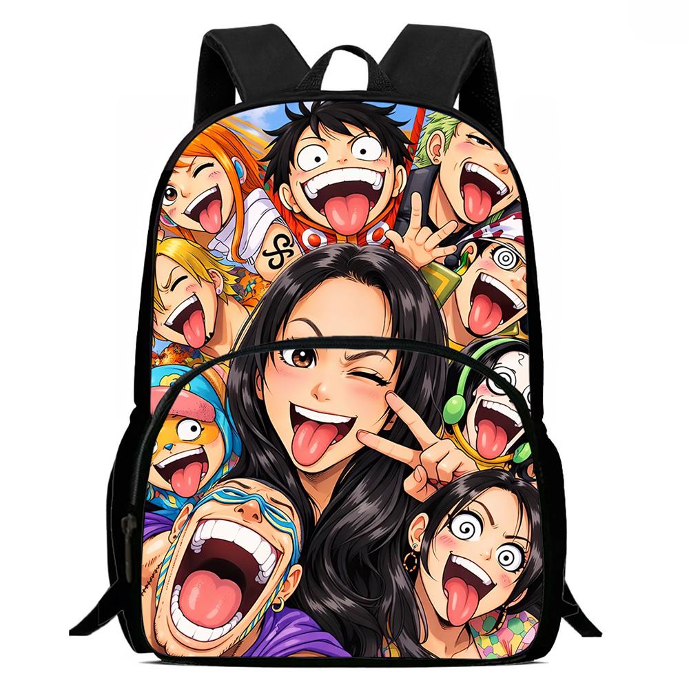 One Piece 15 Inch Front Pocket Backpack for Boys Girls Best Gifts Lightweight Durable Cartoon School Bookbag for Children Travel