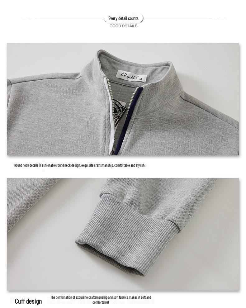 2024 Men's Plus Size Stand Collar Long Sleeve Polo Shirt with Zipper