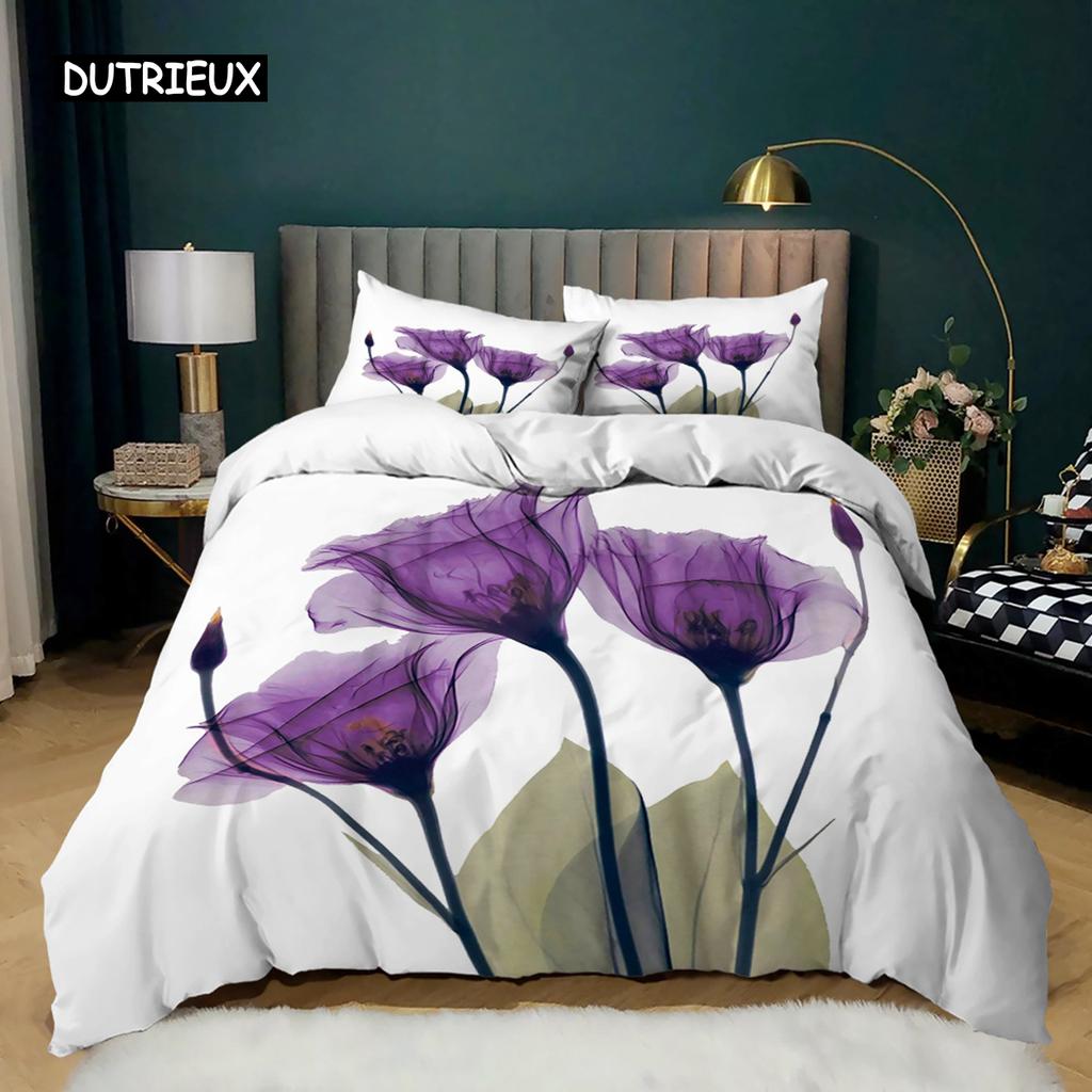 Morning Glory Bettbezug-Set Queen King Größe Blau Morning Glory 2/3 Stück Weiches Mikrofaser Bettwäsche-Set Blumenthema Steppdeckenbezug