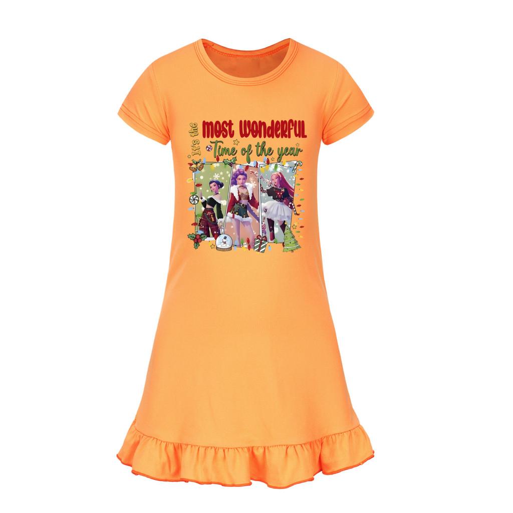 5096 Kinder Mädchen Weihnachten Neujahr Mira Zoey Rumi Gedrucktes Rüschen Kurzarm Freizeitkleid