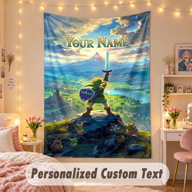 Custom Personalized Tapestry,Zelda Print Custom Name Text Wall Art Hanging for Bedroom