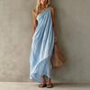 Women One Shoulder Draped Maxi Dress Casual Asymmetric Hem Beach Vacation Dress