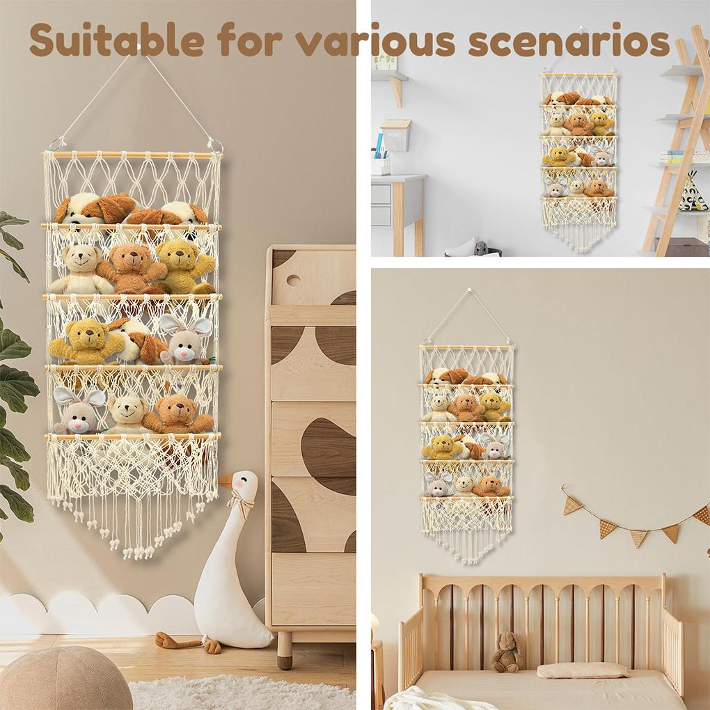 Spielzeughängematte im Bohème-Stil zur Wandaufbewahrung, große Kapazität, Plüschpuppenhalter-Hängematte für Stofftiere