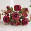 Multicolor Rose Artificial Flowers Green leaves Silk Petals Faux Daisy Flower Scene Landscaping Bridal Bouquet Decorative Flower