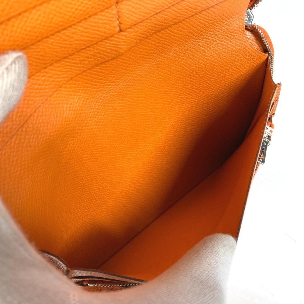 HERMES Azap Integral Long wallet Zip Around Long Wallet Leather Orange