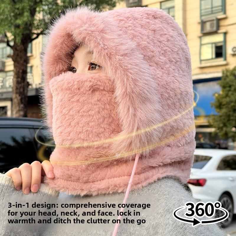 Winter Warm Lei Feng Hat, Windproof Face Shield, Fleece Cold-proof Face Mask, Neck Scarf Integrated Cycling Windproof Hat