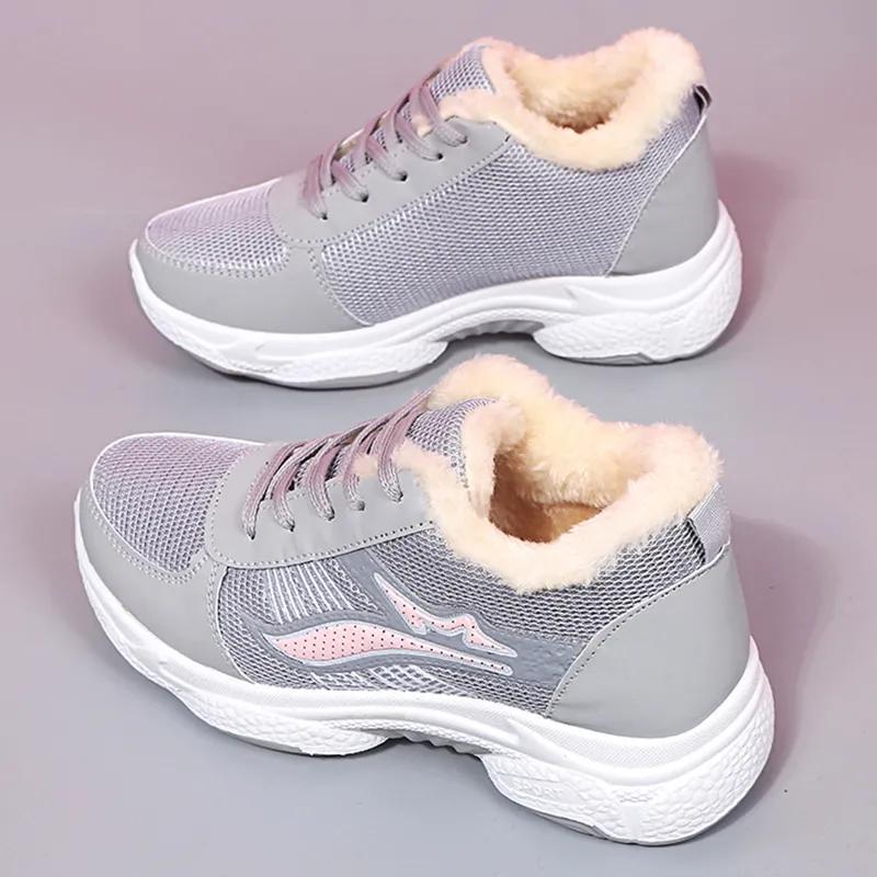 Zima Plus Aksamit Zagęszczone Ciepłe Damskie Buty Antypoślizgowe na Grubej Podeszwie na Płaskim Obcasie Sportowe Wysokie Casualowe Damskie Bawełniane Buty