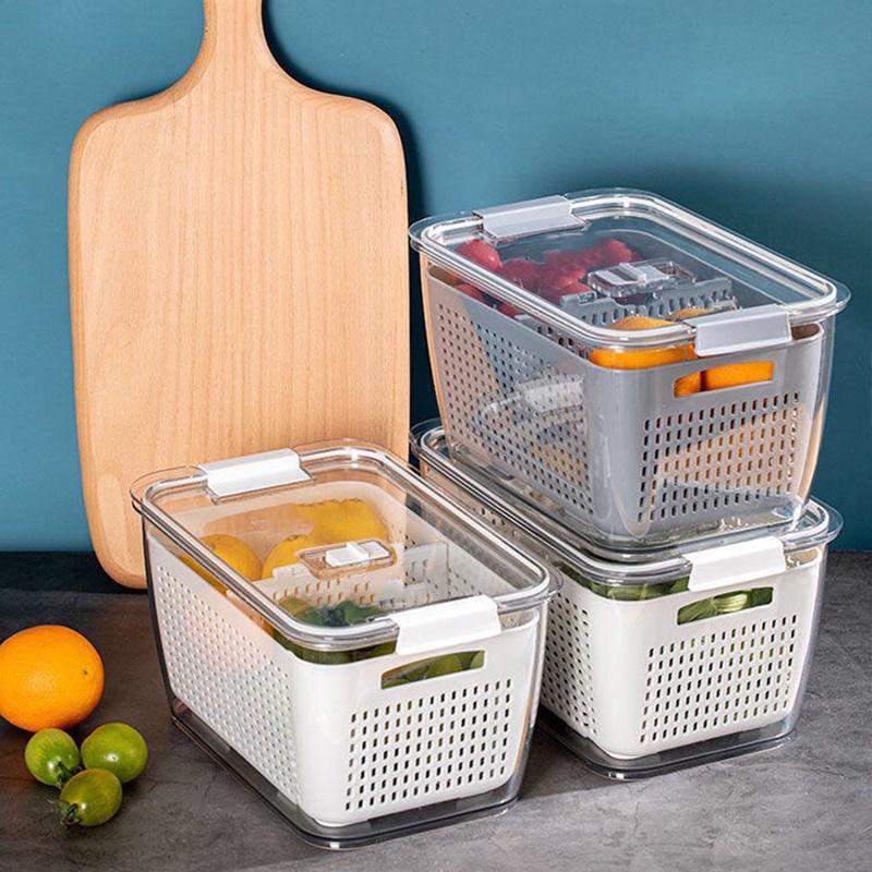 Large Capacity Double-Layer Transparent Food-Grade Sealable Fresh-Keeping Refrigerator Box