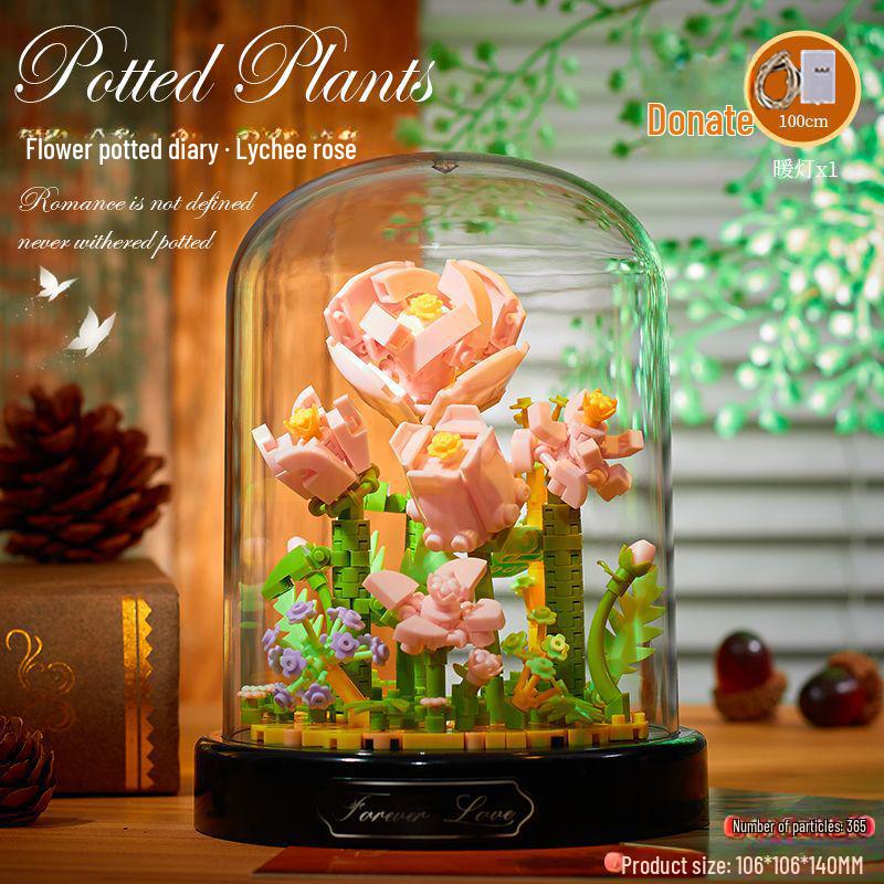 Belledi Eternal Flower Building Blocks: Handmade Educational Toy Bouquet for Valentine's Day Gift