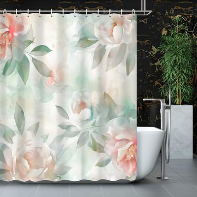 1 stuks Elegante Vintage Chinese Pioenroos Bloemen Douchegordijn Polyester, Wasbaar in de Machine Met Haken Geschikt voor Badkamerdecoratie