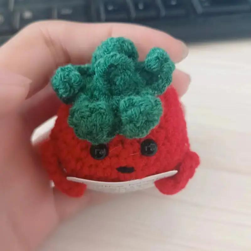 Cute Handmade Plush Doll Knitted Tomato Décor with Positive Message Valentine's Day New Year Birthday Gift for Kid and Couples