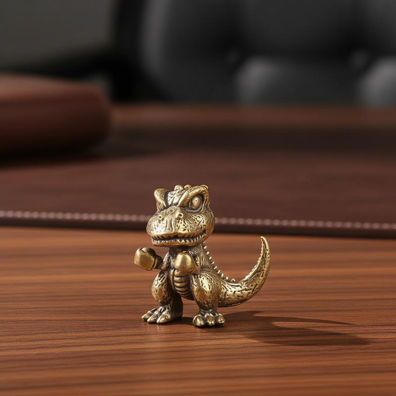 Solid Brass Boxing Dinosaur Figurine Fine Handcraft Vintage Look Perfect For Desktop Decor Dinosaur Lovers Collection Gifts
